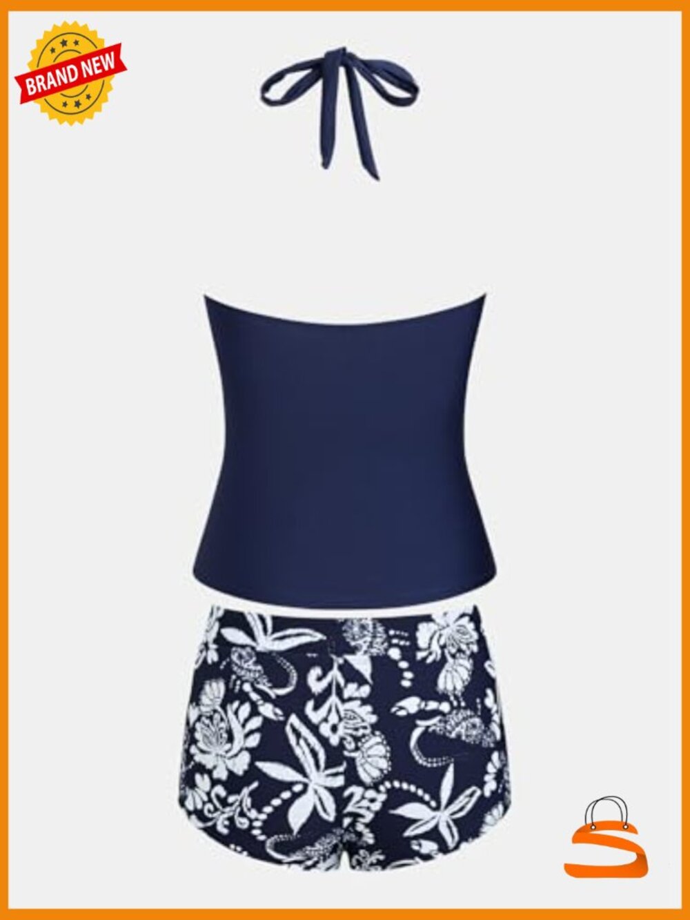 Women's Tankini Set High Waisted Halter V Neck Bathing Suit Adjustable Straps - Picture 6 of 6